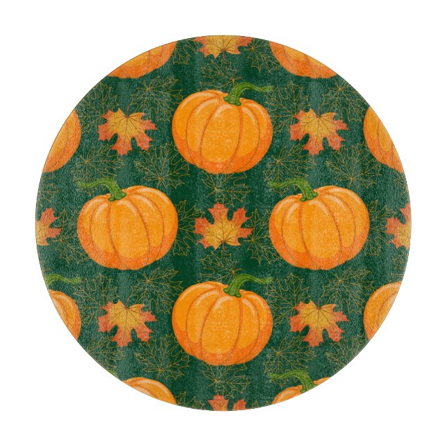 Orange Pumpkin Autumn Leaves Pattern Cutting Board (Front)