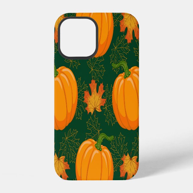 Orange Pumpkin Autumn Leaves Pattern iPhone Case (Back)