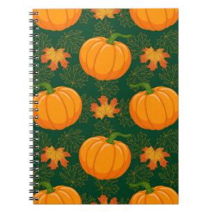Orange Pumpkin Autumn Leaves Pattern Notebook