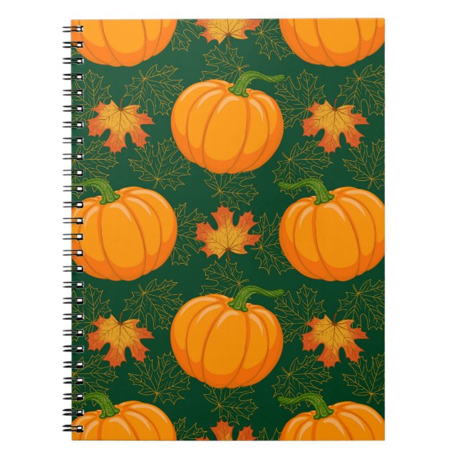 Orange Pumpkin Autumn Leaves Pattern Notebook (Front)