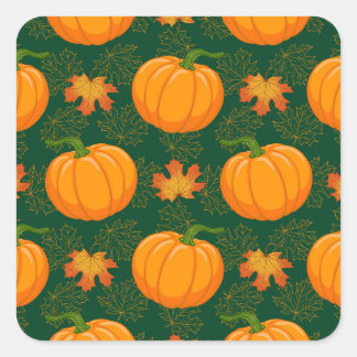 Orange Pumpkin Autumn Leaves Pattern Square Sticker