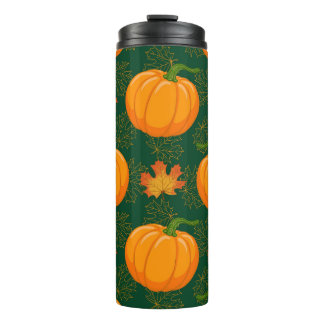 Orange Pumpkin Autumn Leaves Pattern Thermal Tumbler
