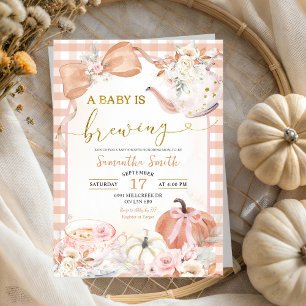 Orange Pumpkin Baby is Brewing Baby Shower Tea Invitation