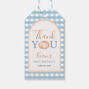 Orange Pumpkin Boho Blue Gingham 1st Birthday Gift Tags