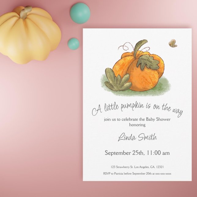 Orange Pumpkin Butterfly Fall Baby Shower Invitation (Cute pumpking fall baby shower invitation)
