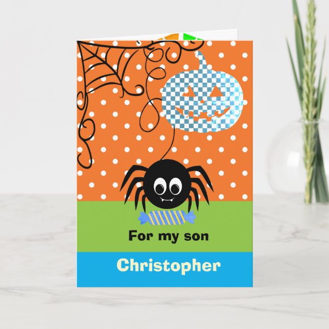 Orange Pumpkin Candy Maze Happy Halloween Son Card (Front)