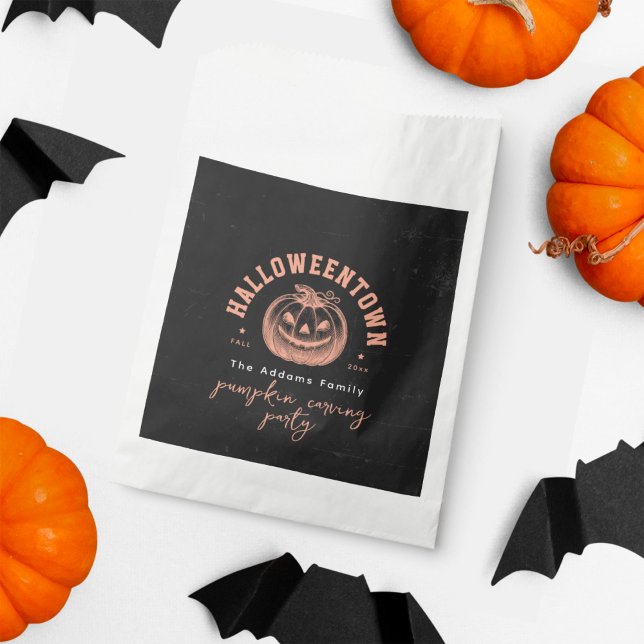 Orange Pumpkin Carving Black Halloween Party  Favour Bag (Creator Uploaded)