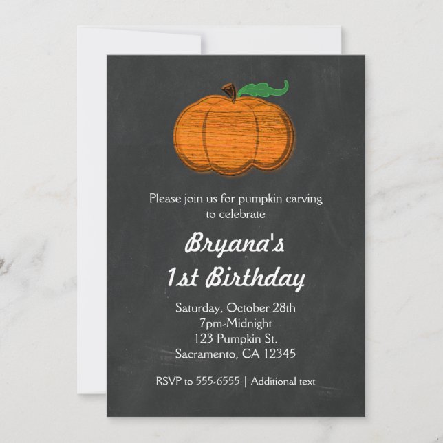 Orange Pumpkin Chalkboard Halloween Invitations (Front)