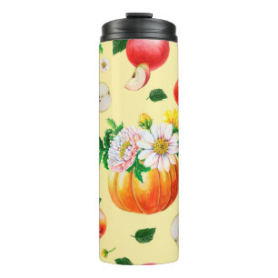 Orange pumpkin, chrysanthemum, pears, red apples o thermal tumbler