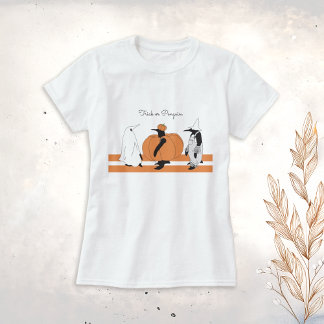 Orange Pumpkin Costume Penguin Funny Halloween T-Shirt