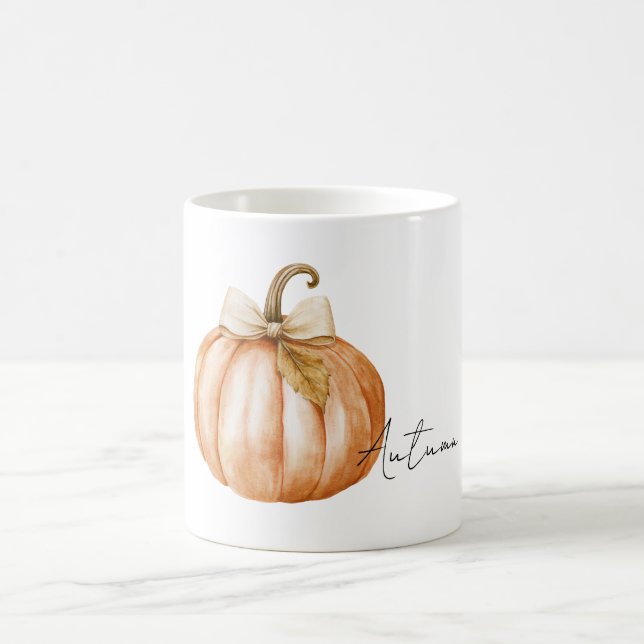 Orange Pumpkin Cream Bow Leaf Coffee Mug (Center)