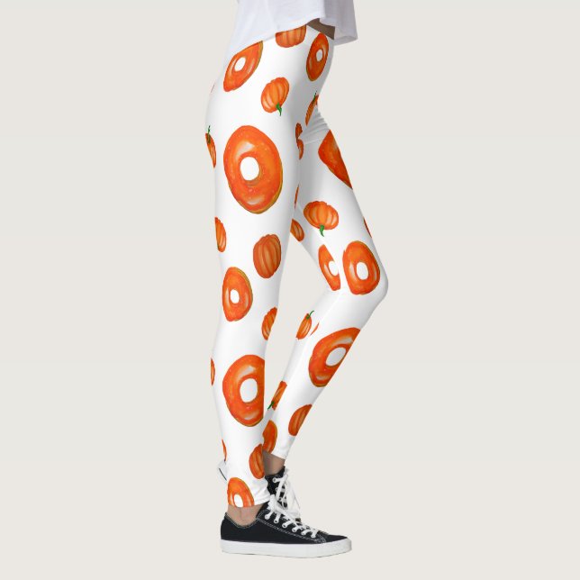 Orange Pumpkin Doughnuts Graphic Leggings (Right)