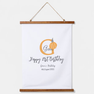 Orange pumpkin fall birthday 21st grey pastel fall hanging tapestry
