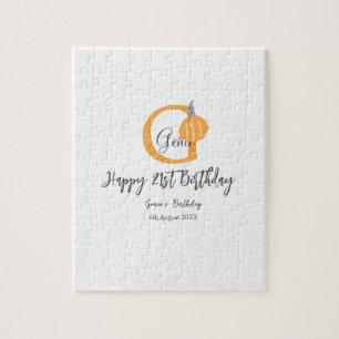 Orange pumpkin fall birthday 21st grey pastel fall jigsaw puzzle