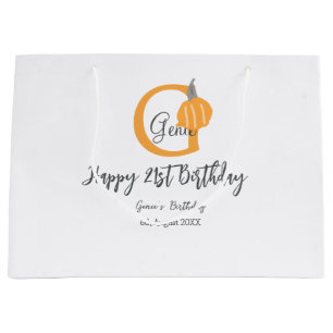 Orange pumpkin fall birthday 21st grey pastel fall large gift bag