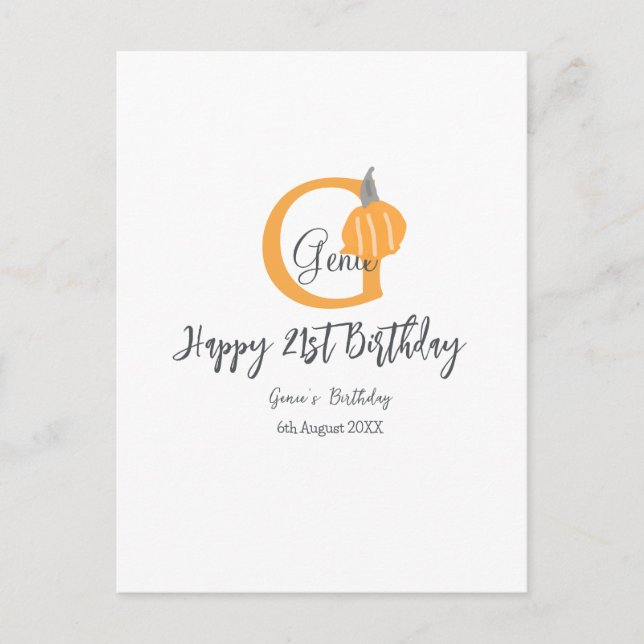 Orange pumpkin fall birthday 21st grey pastel fall postcard (Front)