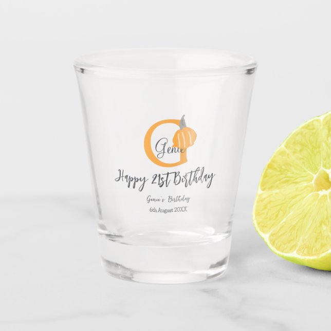 Orange pumpkin fall birthday 21st grey pastel fall shot glass (Front)