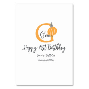 Orange pumpkin fall birthday 21st grey pastel fall table number