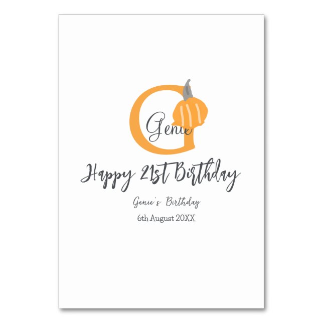 Orange pumpkin fall birthday 21st grey pastel fall table number (Front)
