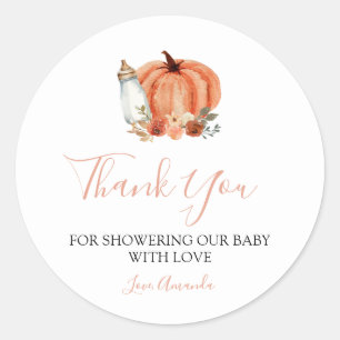 Orange Pumpkin Fall In Love Baby Shower Thank You Classic Round Sticker