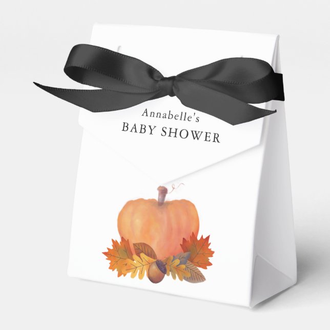 Orange Pumpkin Fall Leaves Baby Shower Favour Box (Front Side)