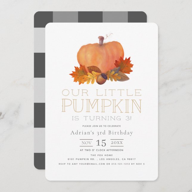 Orange Pumpkin Fall Leaves Birthday Invitation (Front/Back)