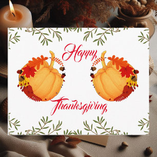 Orange Pumpkin Fall Maple Acorn Happy Thanksgiving Holiday Postcard