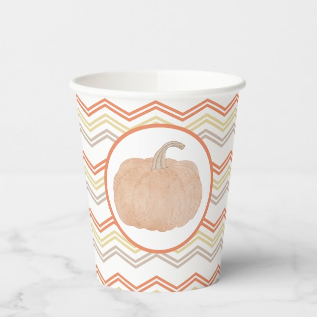 Orange Pumpkin Fall Party Paper Cups (Left)