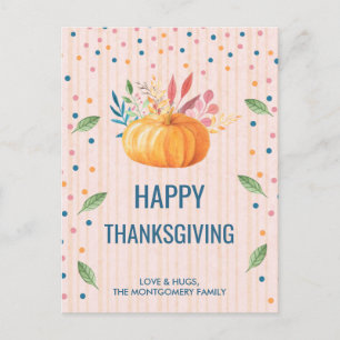 Orange Pumpkin Faux Confetti Happy Thanksgiving Holiday Postcard