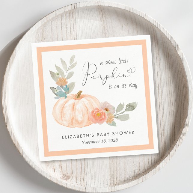 Orange Pumpkin Floral Watercolor Baby Shower Napkin (Creator Uploaded)