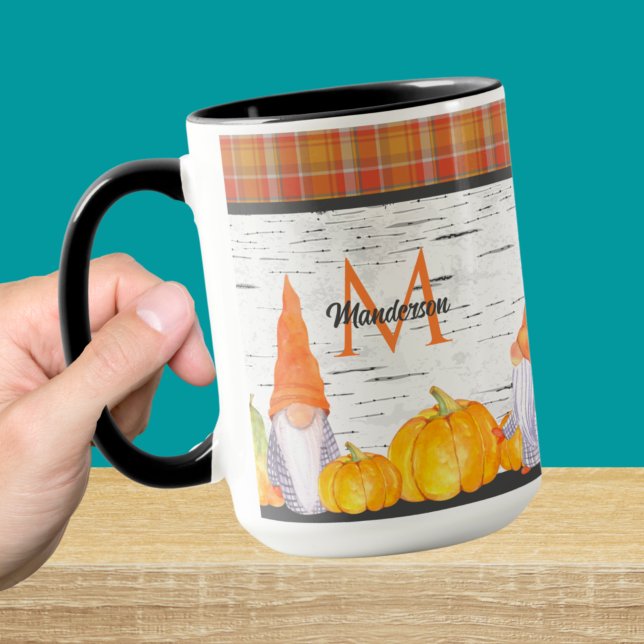 Orange Pumpkin Gnomes House Fall Plaid  Mug (Creator Uploaded)