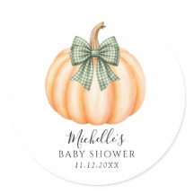 Orange Pumpkin Green Plaid Bow Baby Shower