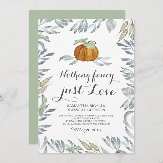 Orange Pumpkin Greenery Nothing Fancy Love Invitation (Front/Back)
