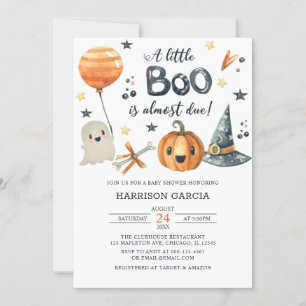 Orange Pumpkin Halloween A Little Boo Baby Shower Invitation