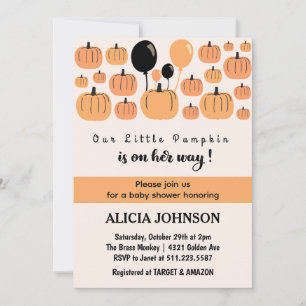 Orange Pumpkin Halloween baby shower Invitation