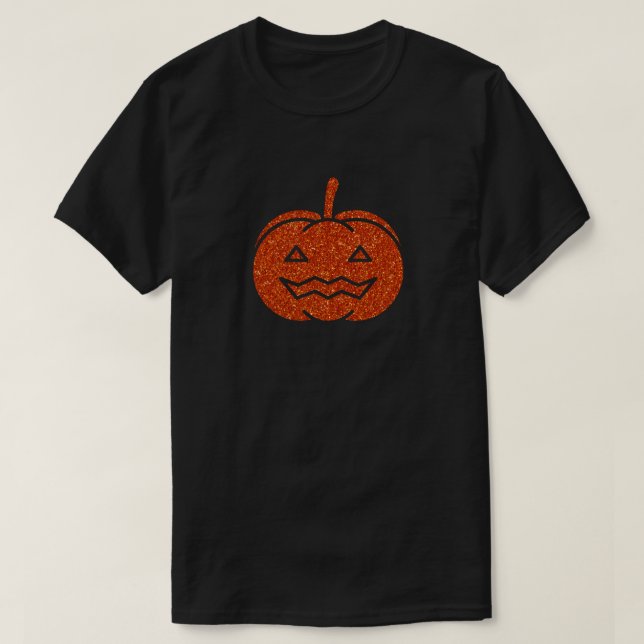 Orange Pumpkin Halloween Glitter T-Shirt (Design Front)