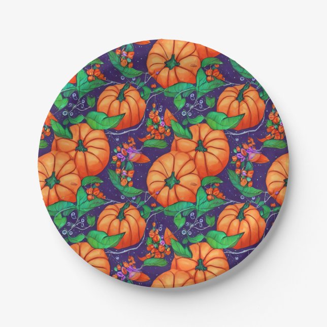 Orange Pumpkin Halloween Paper Plate (Front)