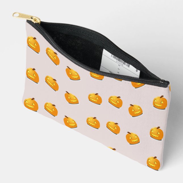 Orange pumpkin head pattern accessory pouch (Open)