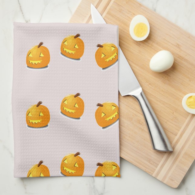 Orange pumpkin head pattern tea towel (Quarter Fold)