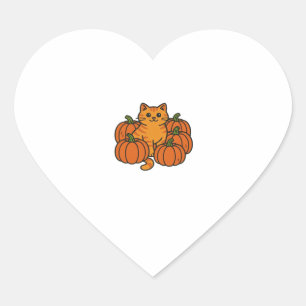 Orange Pumpkin Kitty Cat Magic Oversized T-Shirt Heart Sticker