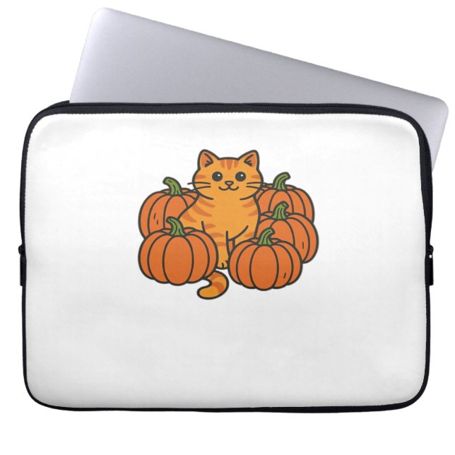 Orange Pumpkin Kitty Cat Magic Oversized T-Shirt Laptop Sleeve (Front)