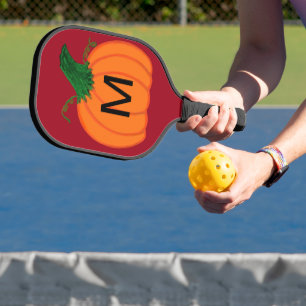 Orange Pumpkin Monogram Black Deep Red Pickleball Paddle