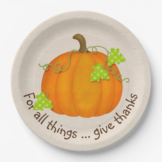 Orange Pumpkin on Burlap Paper Plate (Front)