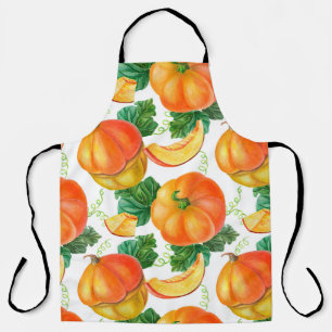 Orange pumpkin on white background. Seamless patte Apron