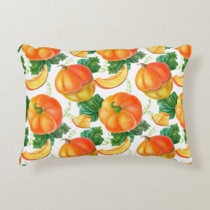 Orange pumpkin on white background. Seamless patte Decorative Cushion