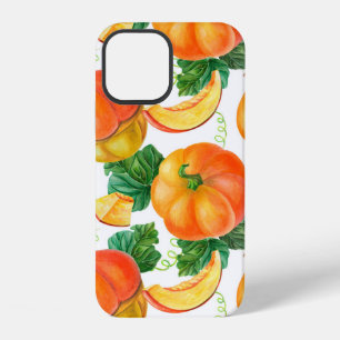 Orange pumpkin on white background. Seamless patte iPhone 12 Case