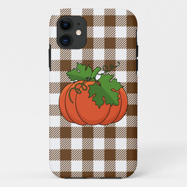 Orange Pumpkin on White Brown Chequered Pattern Case-Mate iPhone Case (Back)
