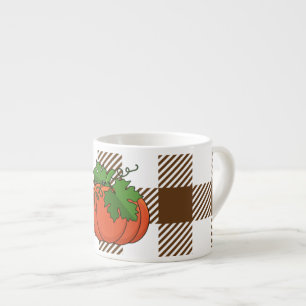 Orange Pumpkin on White Brown Chequered Pattern Espresso Cup