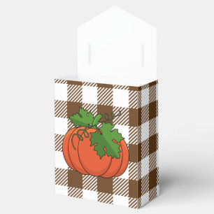Orange Pumpkin on White Brown Chequered Pattern Favour Box