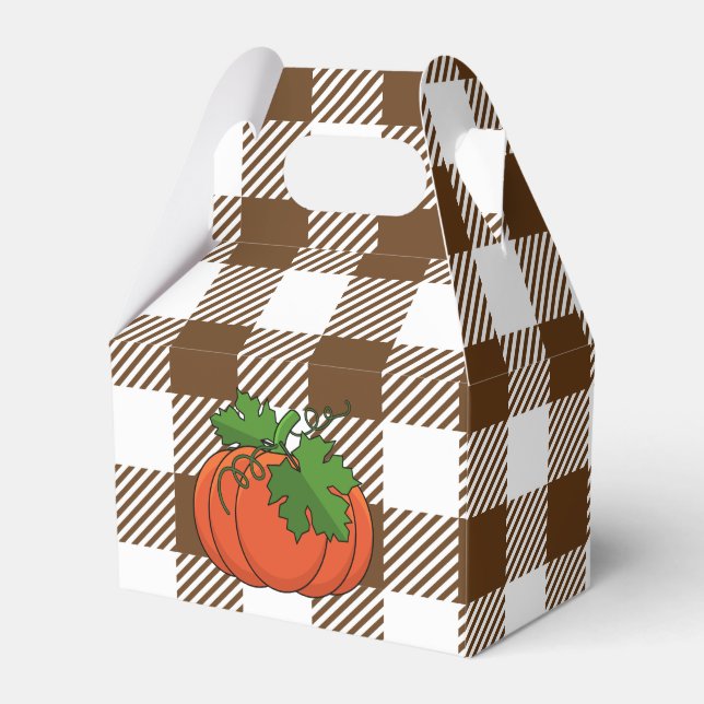 Orange Pumpkin on White Brown Chequered Pattern Favour Box (Front Side)